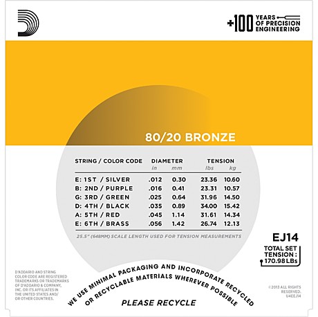 D'ADDARIO EJ14 струны для акустической гитары Bluegrass 12-56