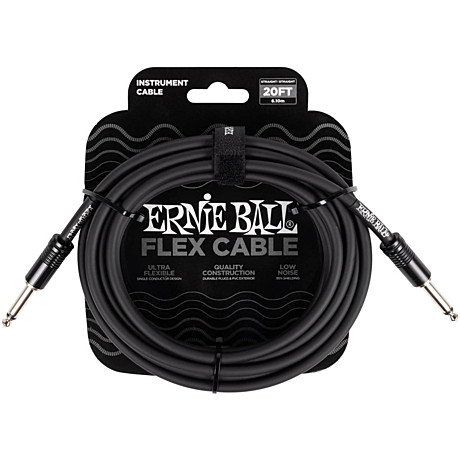 ERNIE BALL 6435 - кабель инструментальный Flex, прямой - прямой джеки, 6 метров, черный
