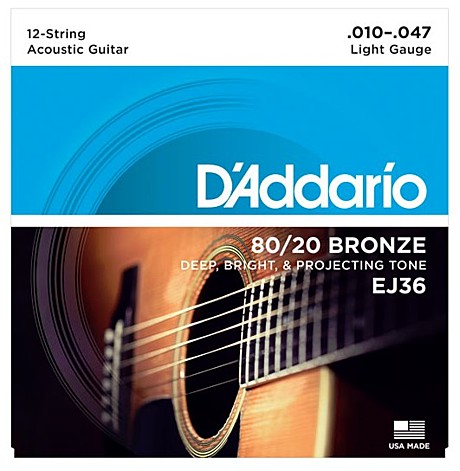 D`ADDARIO EJ36 80/20 струны для акустической 12-струнной гитары